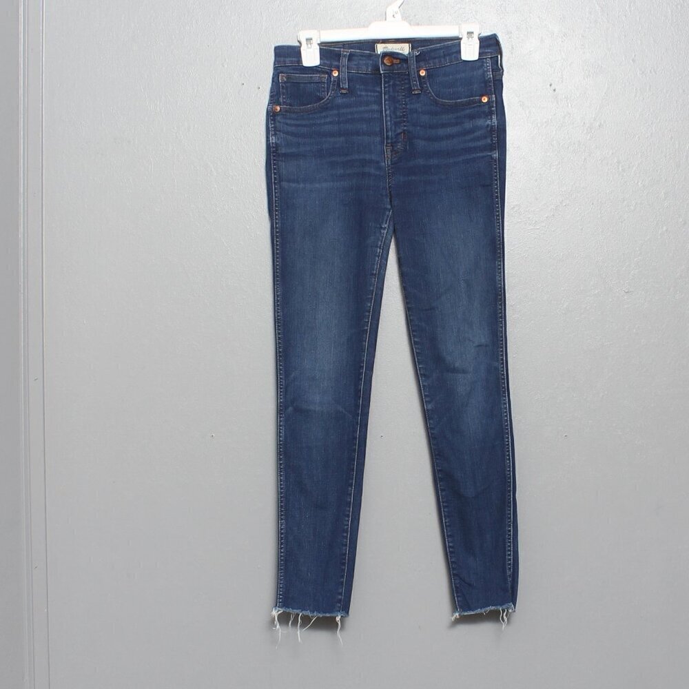 Madewell 9” high rise skinny raw hem dark wash jeans
